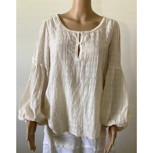 Max Studio London Cream Peasant embroidered balloon sleeves  boho M - Picture 1 of 8